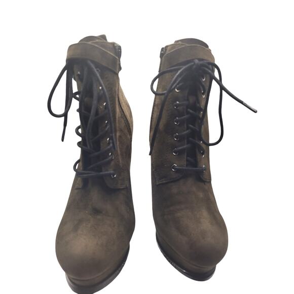 Aldo Olive Ankle Heel Boots Platform 5" heels with 1"front Leather Sz 6.5 - Picture 2 of 9